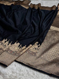Mashru Kataan Silk Saree with Ghats Woven Design, Ikkat Border & Rich Zari Pallu – MKS406