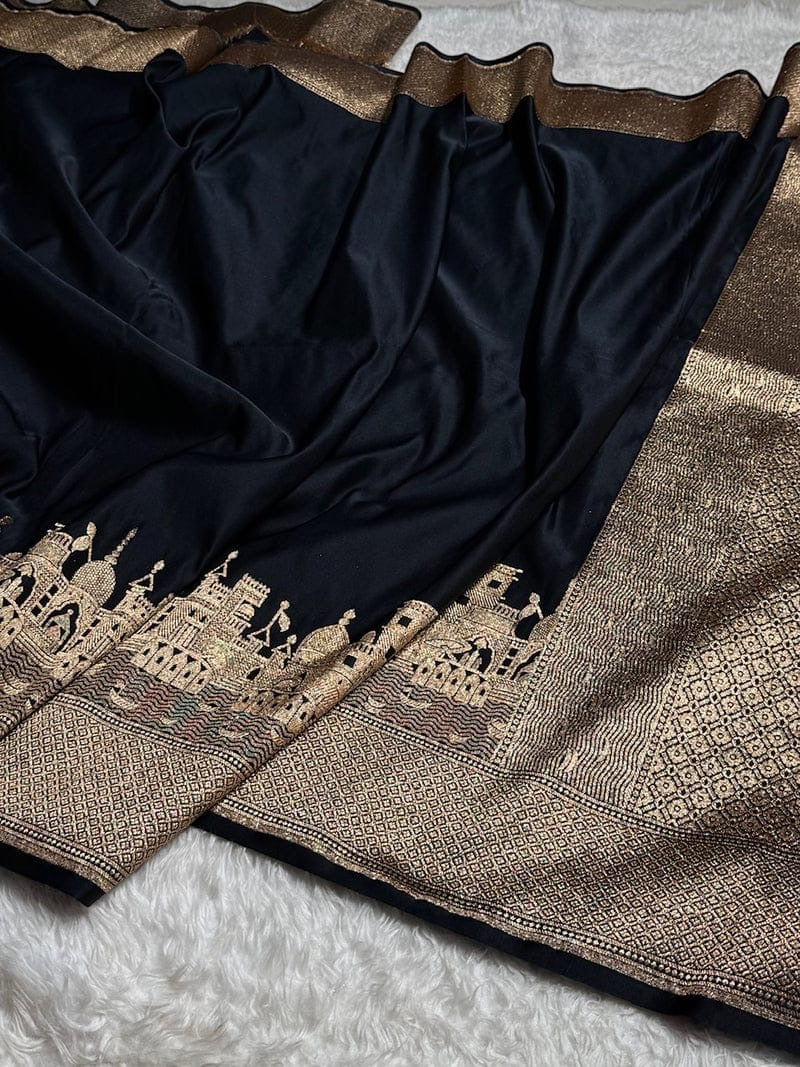 Mashru Kataan Silk Saree with Ghats Woven Design, Ikkat Border & Rich Zari Pallu – MKS406