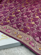Gajri Banarasi Mashru Kataan Silk Saree with All-Over Jaal Meena Weaving & Rupa-Sona Zari MKS146