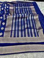 Chinon Silk Horizontal Buta Design Navy Blue Color Saree CN09