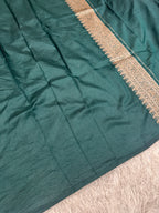 Bottle Green Banarasi Dupion Silk Saree with Embossed Antique Zari Weaving & Rich Antique Zari Pallu | STF78