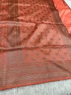 Dark pitch Yellow Banarasi Dupion Silk Saree with Embossed Antique Zari Weaving & Rich Antique Zari Pallu | STF84