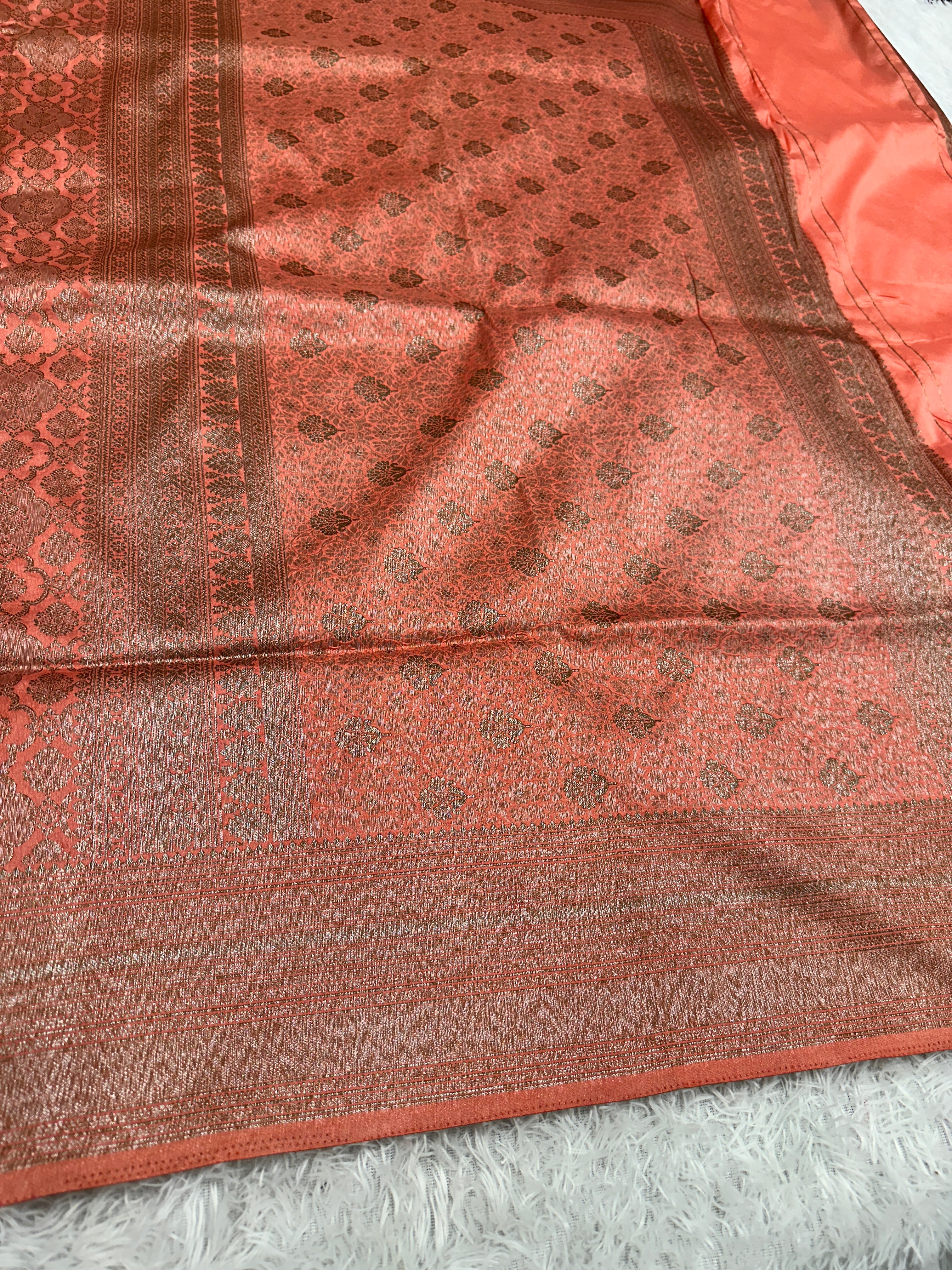 Dark pitch Yellow Banarasi Dupion Silk Saree with Embossed Antique Zari Weaving & Rich Antique Zari Pallu | STF84