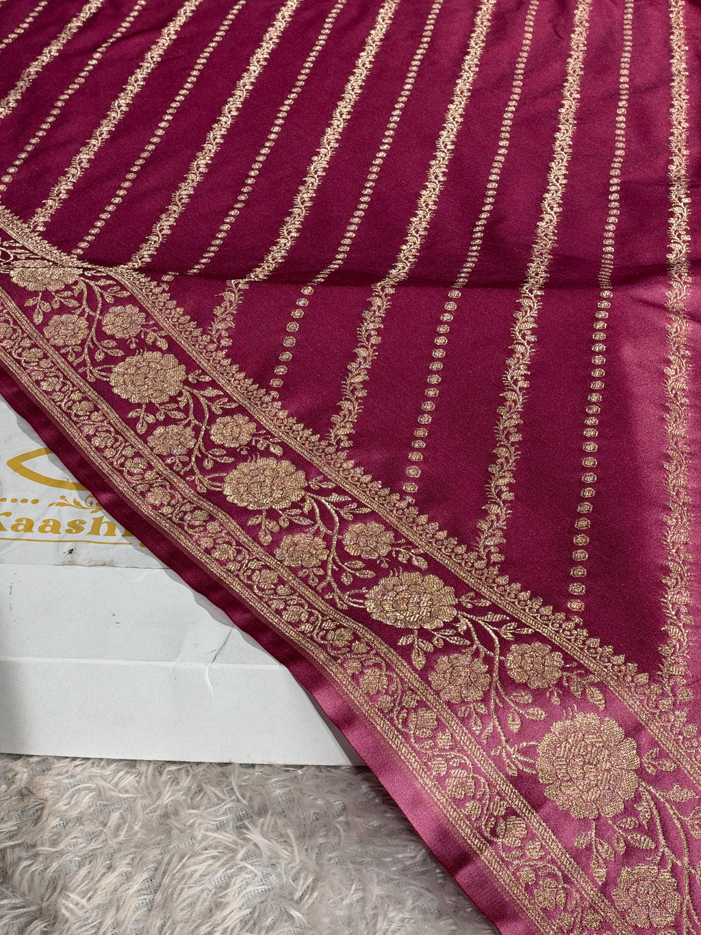 Gajri Pink Dual Shade Mashru Katan Silk Saree with All-Over Swarovski Siroski Work, Woven Pallu & Blouse | Festive & Party Wear Saree | MKS842