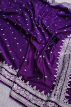 Banarasi Mashru Kataan Silk Saree Featuring Small Buti Pattern with Ikkat Border and Zari Pallu – MKS407