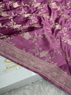 Strawberry Banarasi Mashru Silk Saree with Jacquard Woven Jaal Design & Fancy Border MKS141