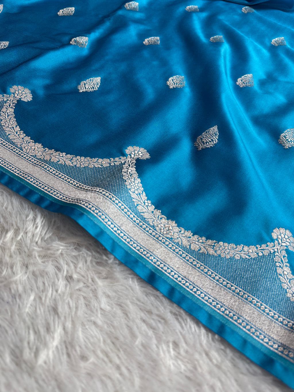 Light Blue Banarasi Mashru Kataan Silk Saree with All-over Jaal Weaving & Rupa-Sona Zari Work MKS111