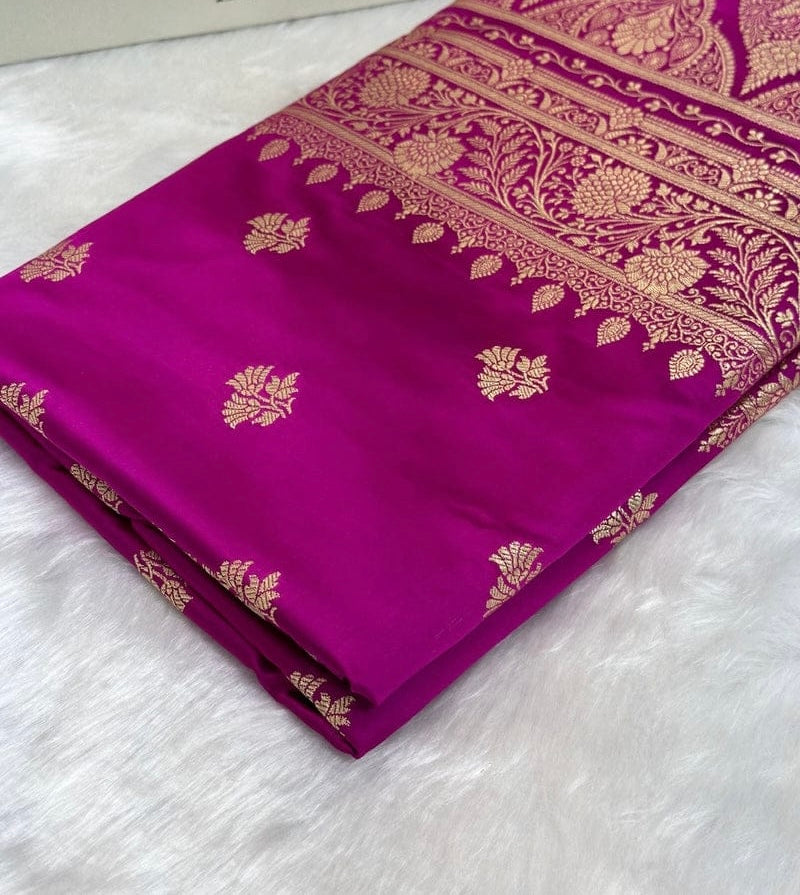 Banarasi Mashru Kataan Silk Saree Featuring Fancy Buta Pattern with Ikkat Border & Zari Pallu – MKS408