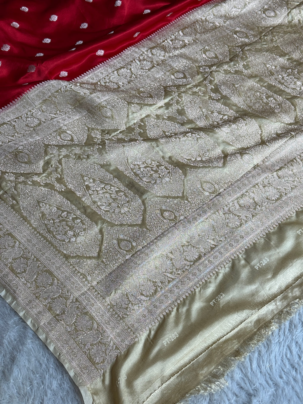 Elegant Reddish Maroon Mashru Kataan Silk Saree with Beige Contrast Border – MKS670