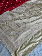 Elegant Reddish Maroon Mashru Kataan Silk Saree with Beige Contrast Border – MKS670
