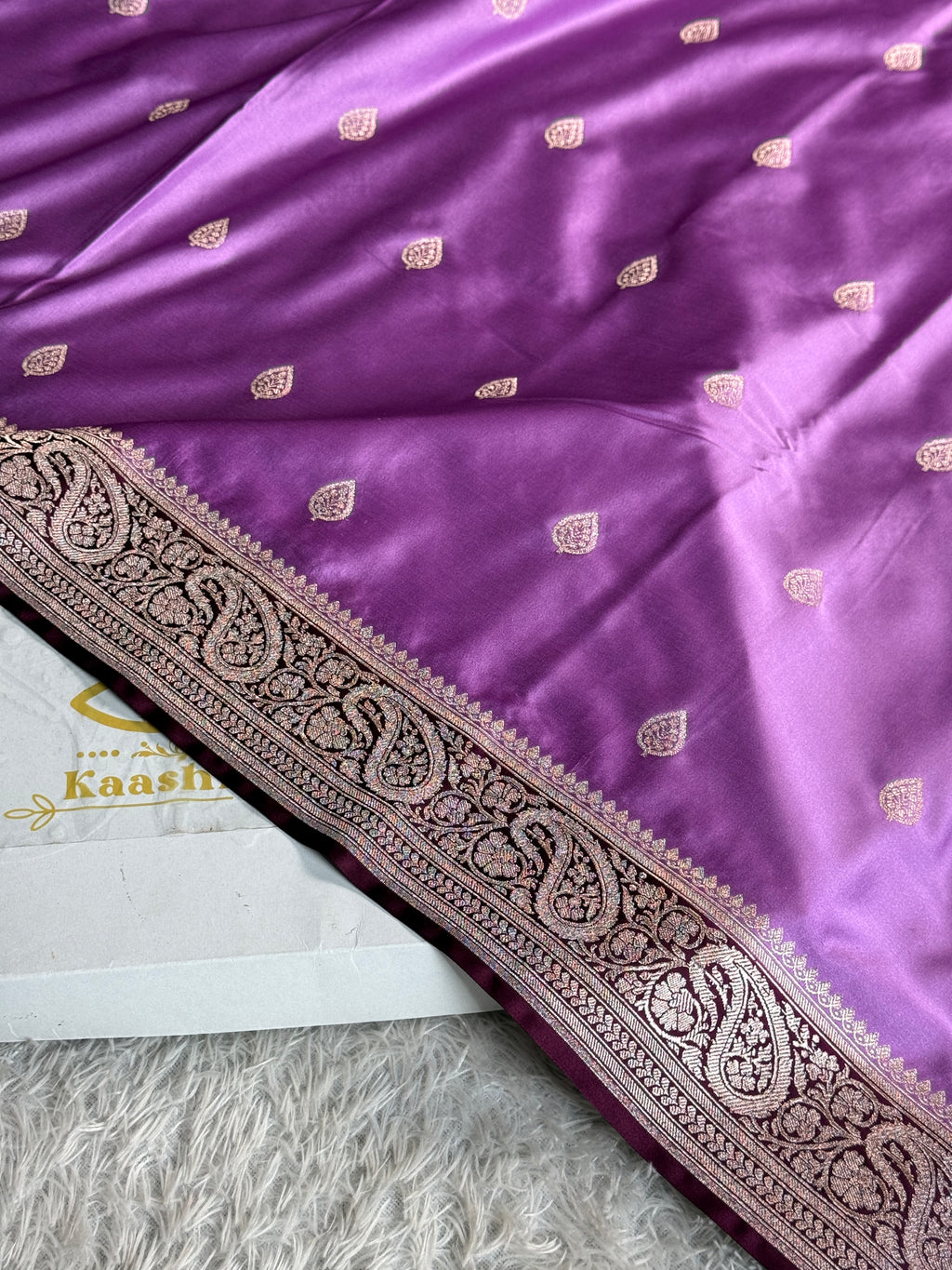 Premium Contrast Pink Wine Mashru Kataan Silk Saree with Buta Woven Design & Rich Zari Pallu MKS624