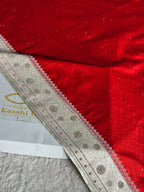 Red & Cream Mashru Saatan Silk Saree with All-Over Swarovski Stone Work – MKS834