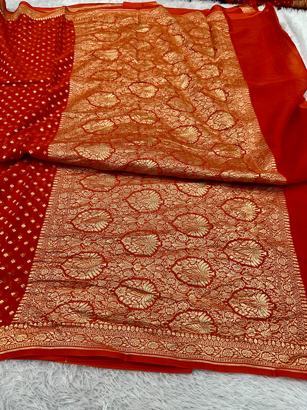 Pure Natural Silk Khaddi Georgette Saree – Orange | Jaal Woven Design PSG11
