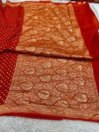Pure Natural Silk Khaddi Georgette Saree – Orange | Jaal Woven Design PSG11