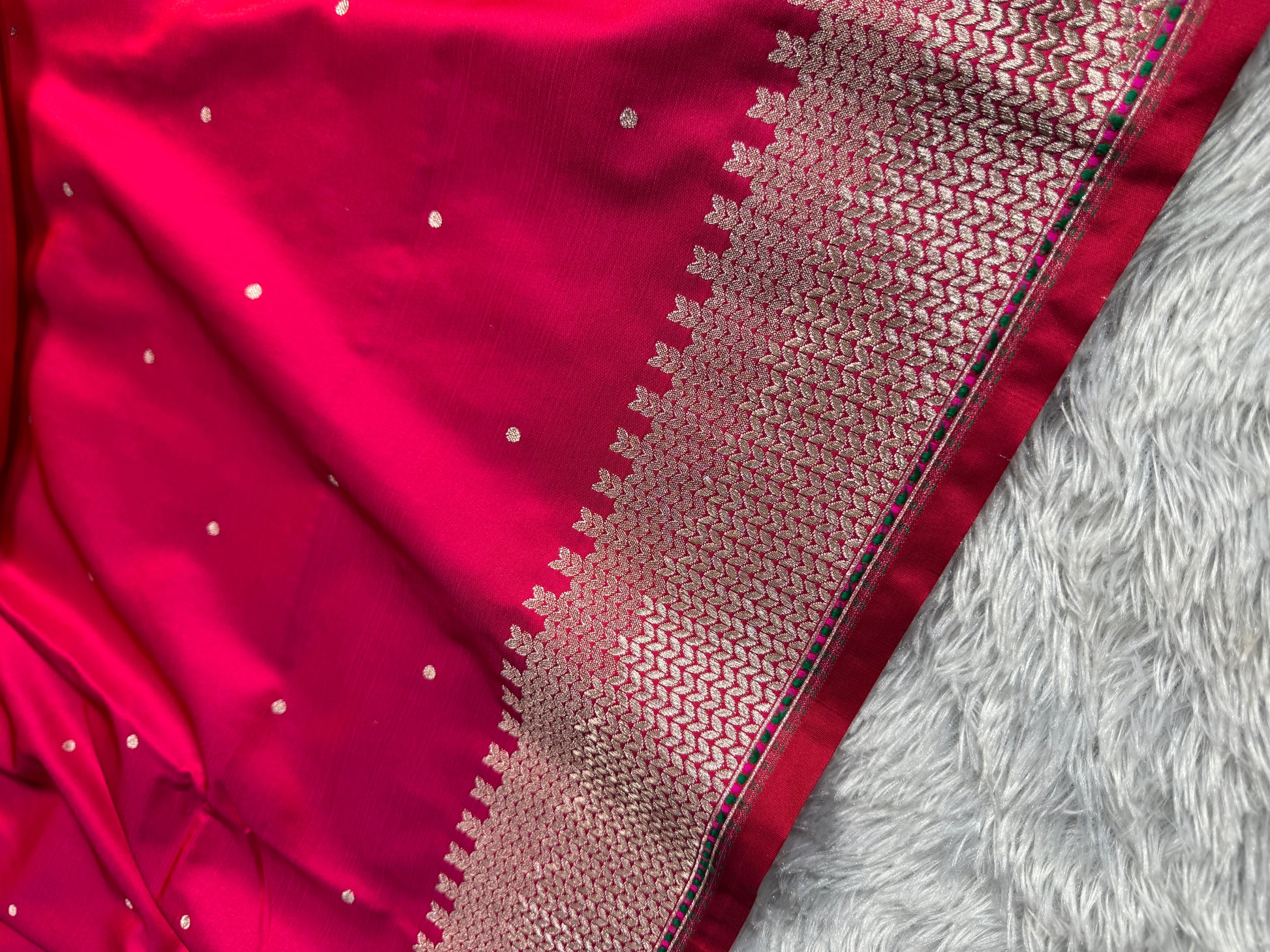 Rani Banarasi Mashru Silk Saree with Dot Buti Weaving & Fancy Jacquard Border MKS103