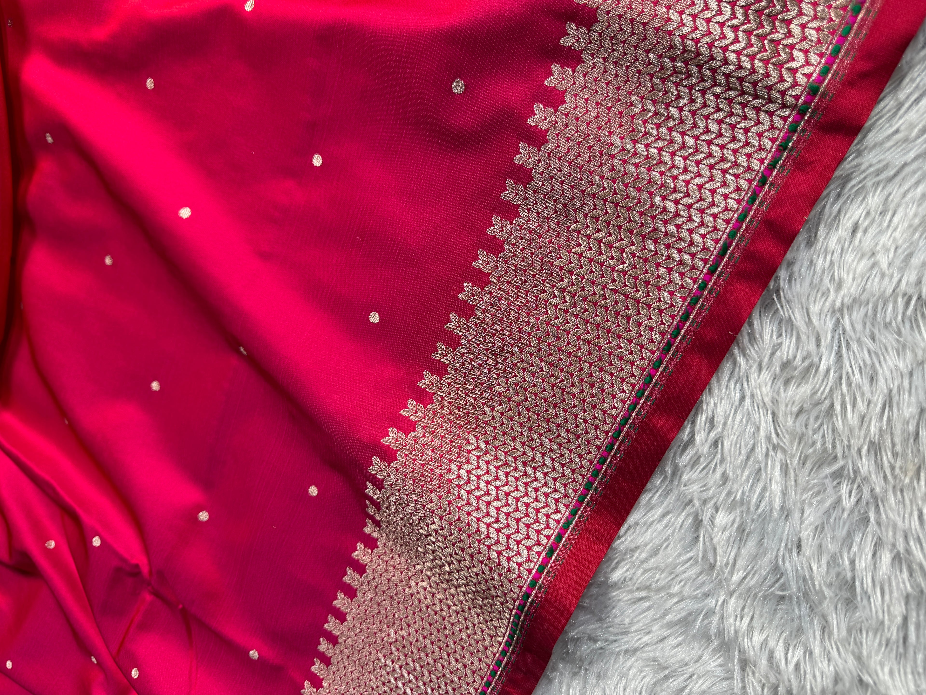 Rani Banarasi Mashru Silk Saree with Dot Buti Weaving & Fancy Jacquard Border MKS103