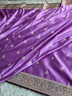 Premium Contrast Pink Wine Mashru Kataan Silk Saree with Buta Woven Design & Rich Zari Pallu MKS624
