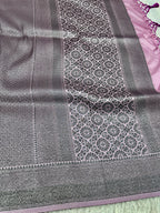 STF55 – Elegant Lavender Dupion Saree with Embossed Square Woven Designs