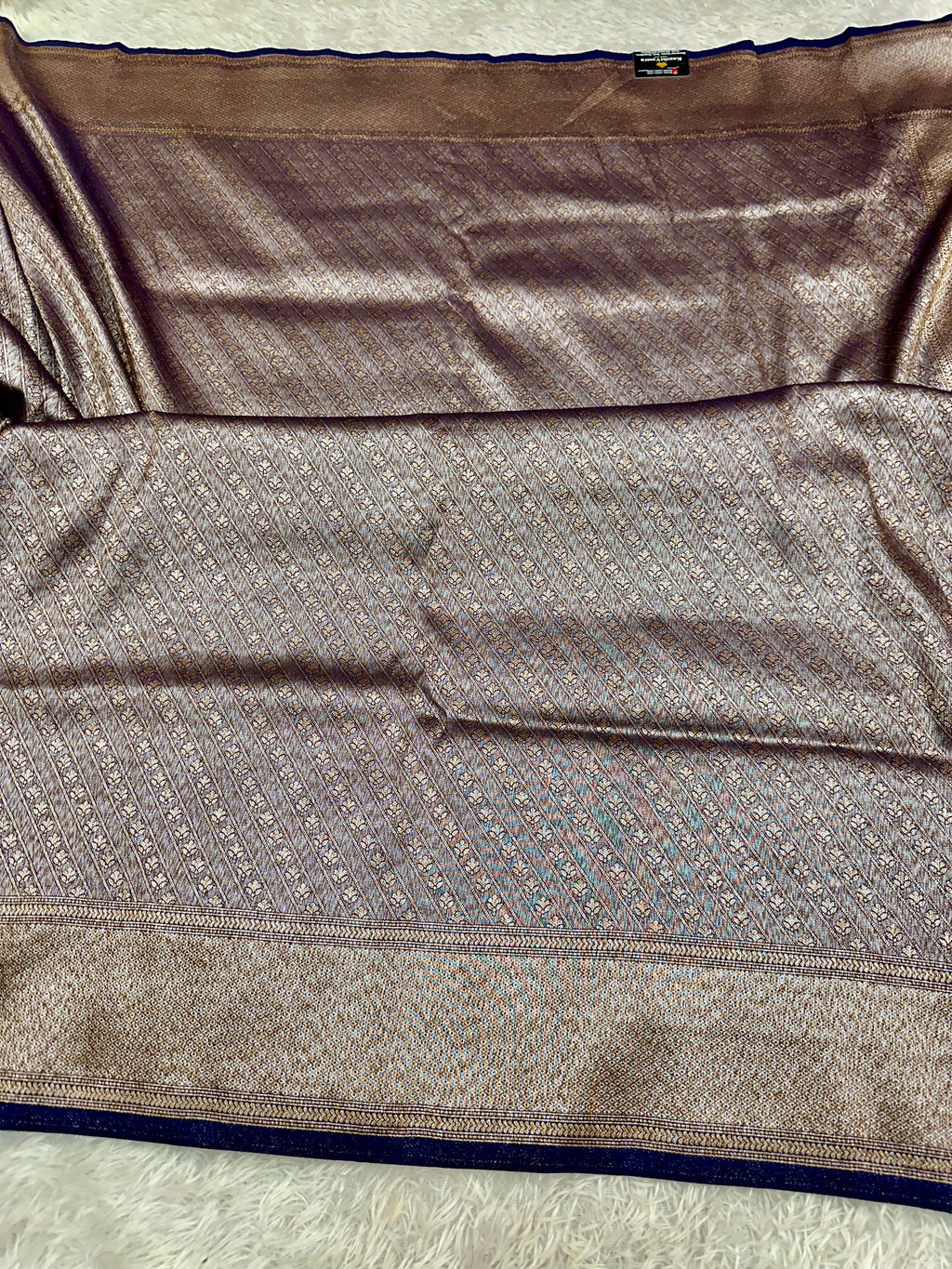 Navy Blue Banarasi Dupion Silk Saree with Embossed Antique Zari Weaving & Rich Antique Zari Pallu | STF59
