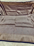 Navy Blue Banarasi Dupion Silk Saree with Embossed Antique Zari Weaving & Rich Antique Zari Pallu | STF59
