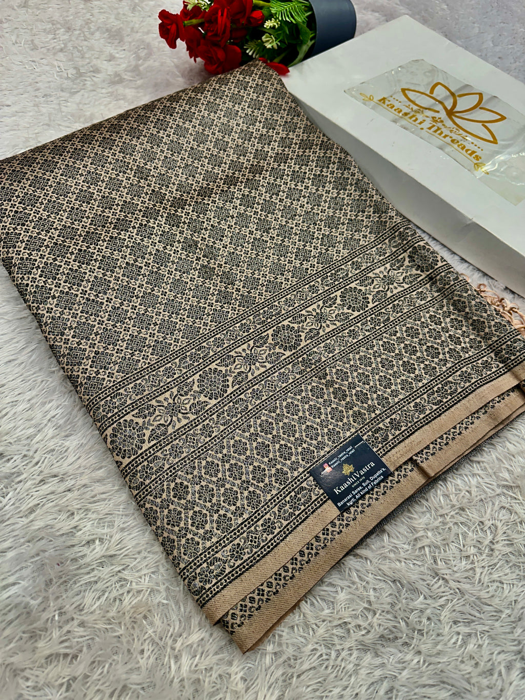 STF47 – Regal Pitch Dupion Saree with Silver-Black Antique Zari Weaving