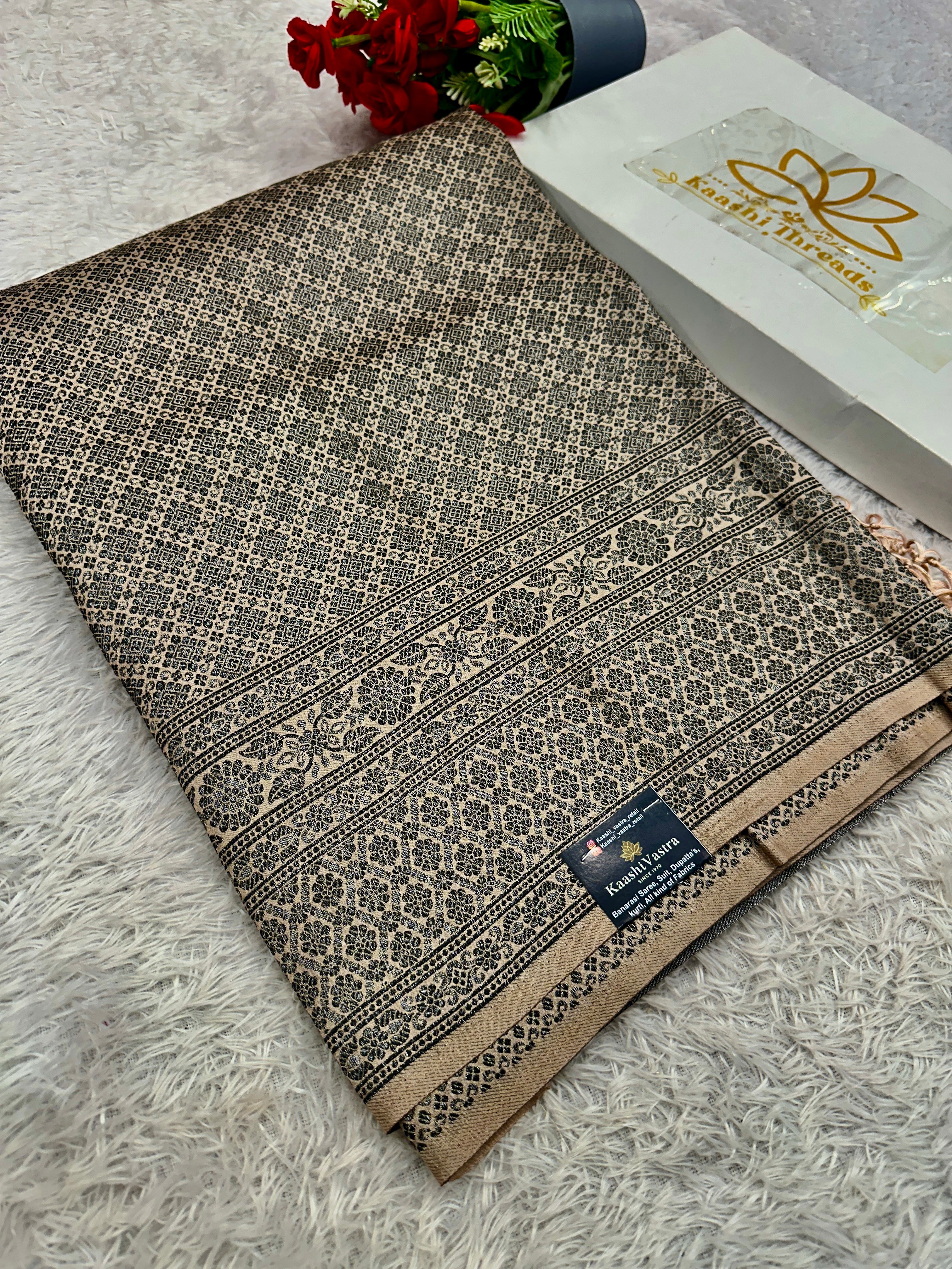 STF47 – Regal Pitch Dupion Saree with Silver-Black Antique Zari Weaving