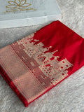 Red Ghat Silk Saree with Rich Zari Woven Pallu & Zari Border – MKS817