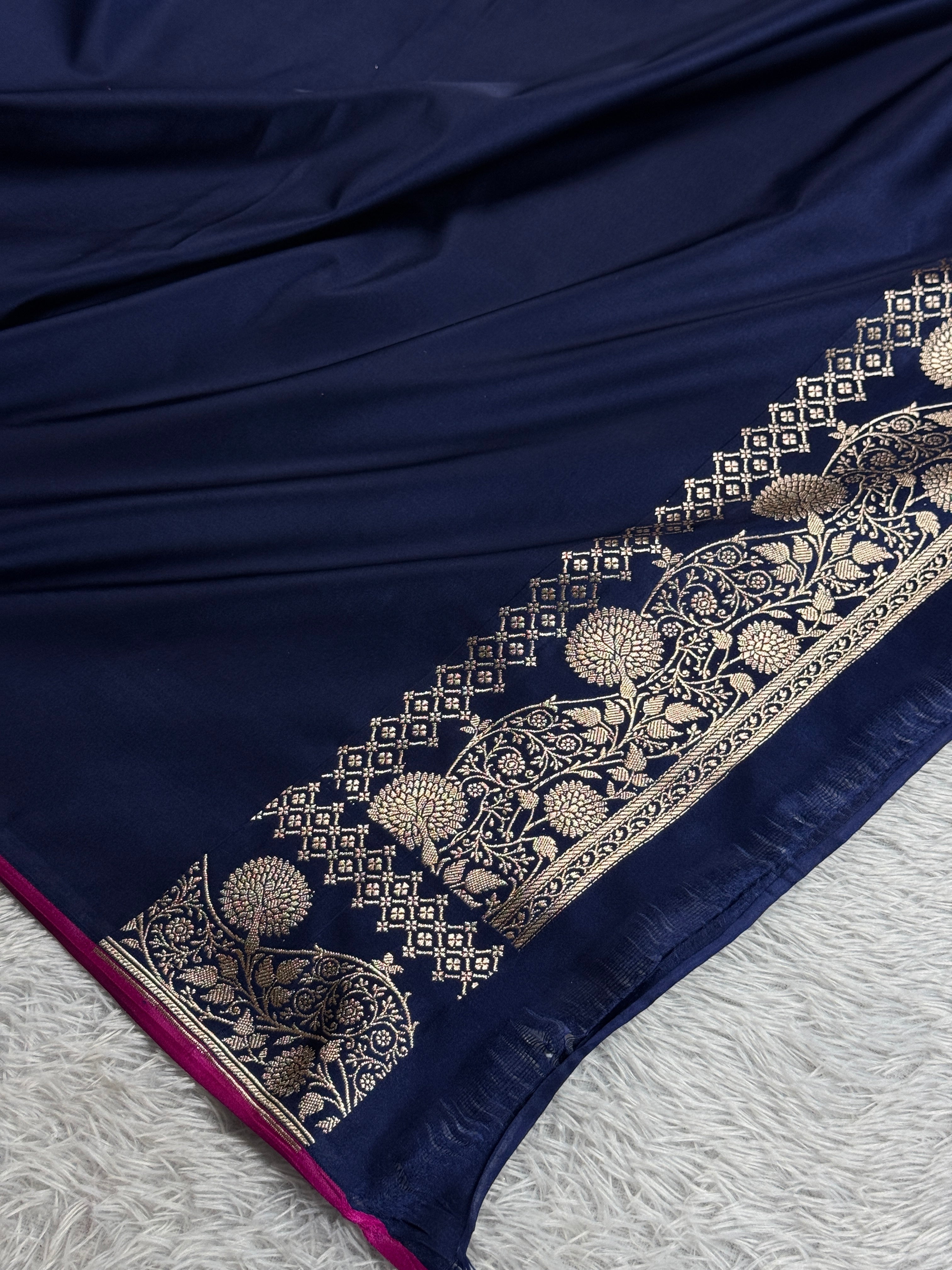 Blue Mashru Kataan Silk Saree with Zari Border & Rich Pallu – Banarasi Woven | MKS503