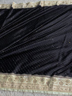MKS839 Black & Beige Mashru Kataan Silk Saree with All-Over Swarovski Work & Rich Zari Pallu