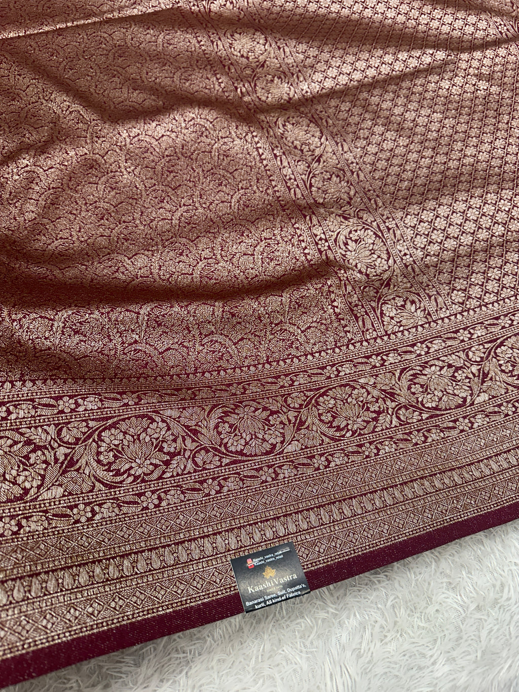 Wine Banarasi Dupion Silk Saree with Embossed Antique Zari Weaving & Rich Antique Zari Pallu | STF65