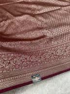 Wine Banarasi Dupion Silk Saree with Embossed Antique Zari Weaving & Rich Antique Zari Pallu | STF65