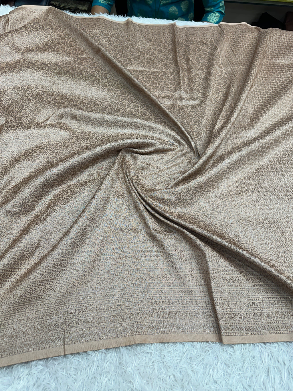 Pitch Banarasi Dupion Silk Saree with Embossed Antique Zari Weaving & Rich Antique Zari Pallu | STF111