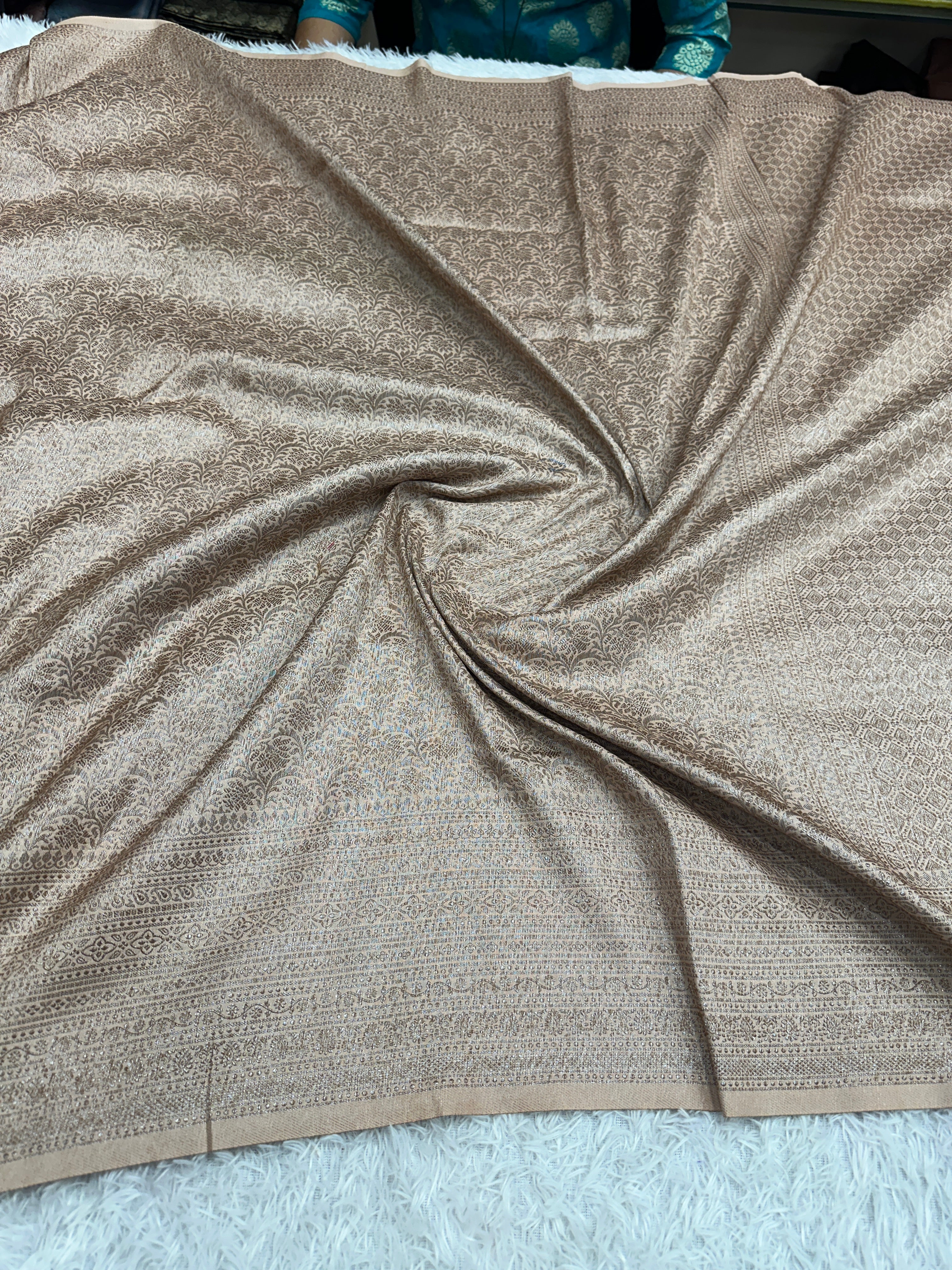 Pitch Banarasi Dupion Silk Saree with Embossed Antique Zari Weaving & Rich Antique Zari Pallu | STF111