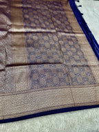 Navy Blue Banarasi Dupion Silk Saree with Embossed Antique Zari Weaving & Rich Antique Zari Pallu | STF59