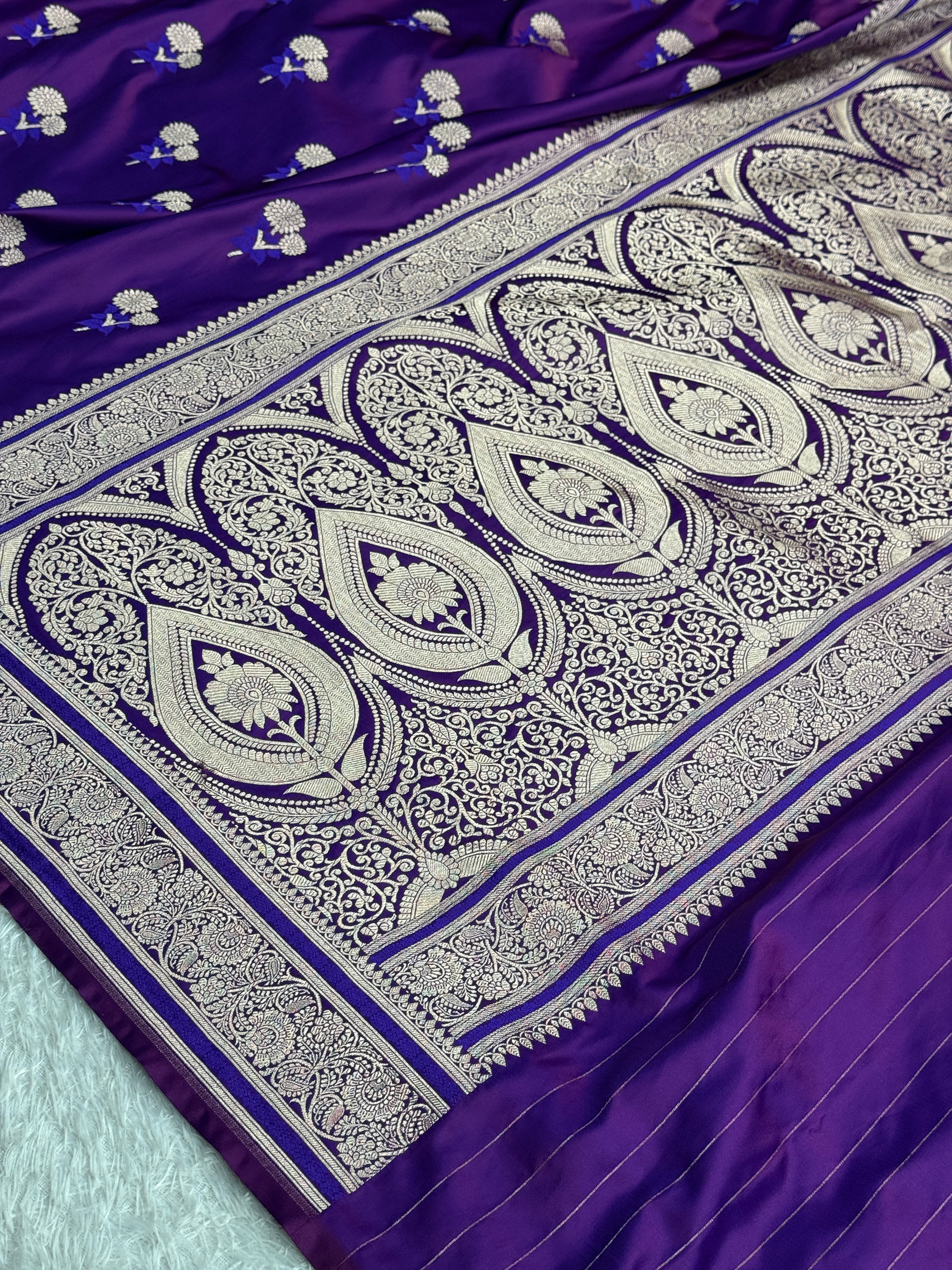 Purple Magenta Dual Shade Mashru Kataan Silk Banarasi Saree | MKS722 | Kaashi Threads