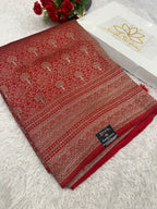 Red Banarasi Dupion Silk Saree with Embossed Antique Zari Weaving & Rich Antique Zari Pallu | STF81