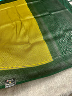 STF42 – Radiant Lemon Yellow Dupion Saree with Silver-Black Antique Zari Weaving