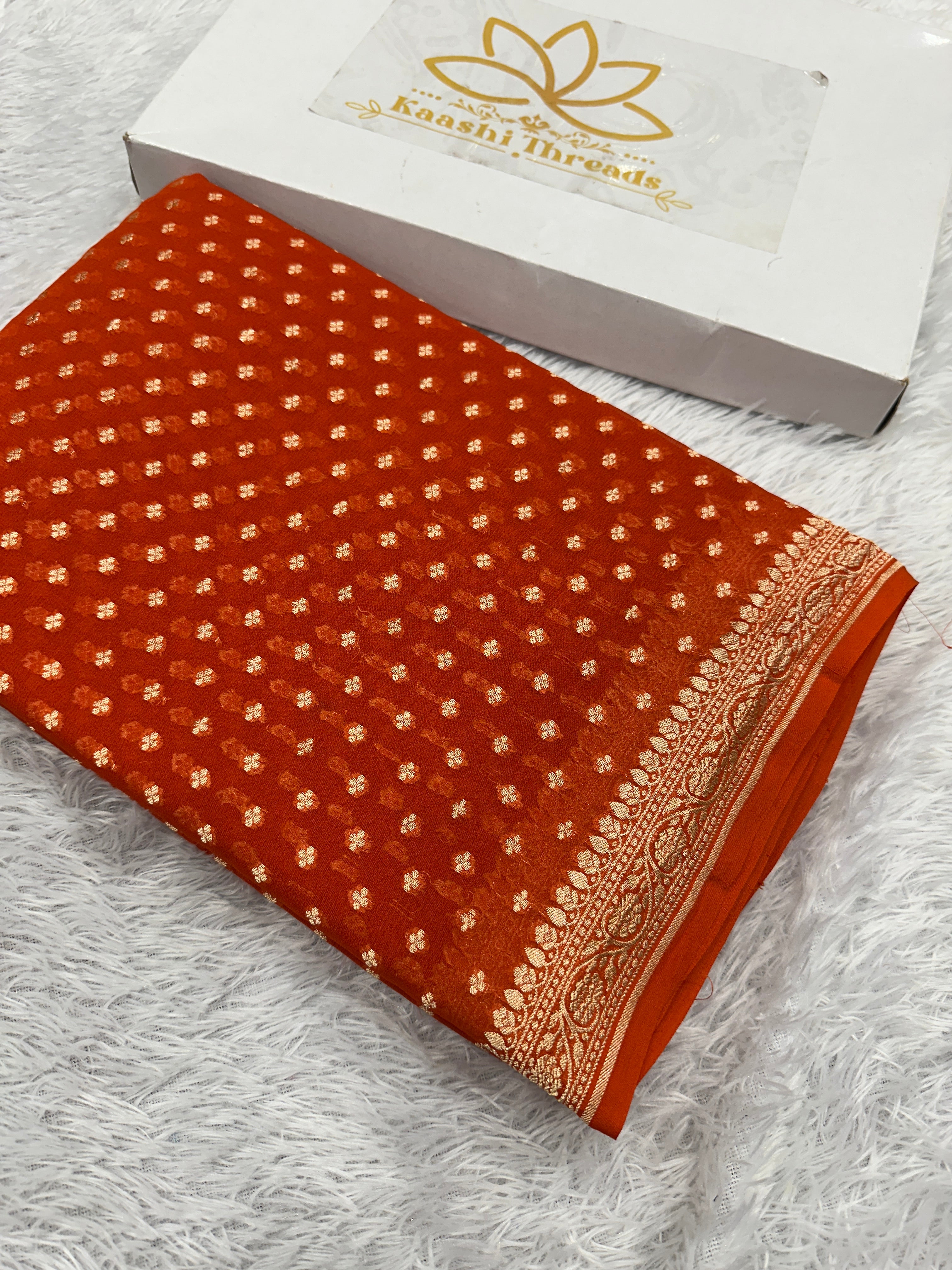 Pure Natural Silk Khaddi Georgette Saree – Orange | Jaal Woven Design PSG11
