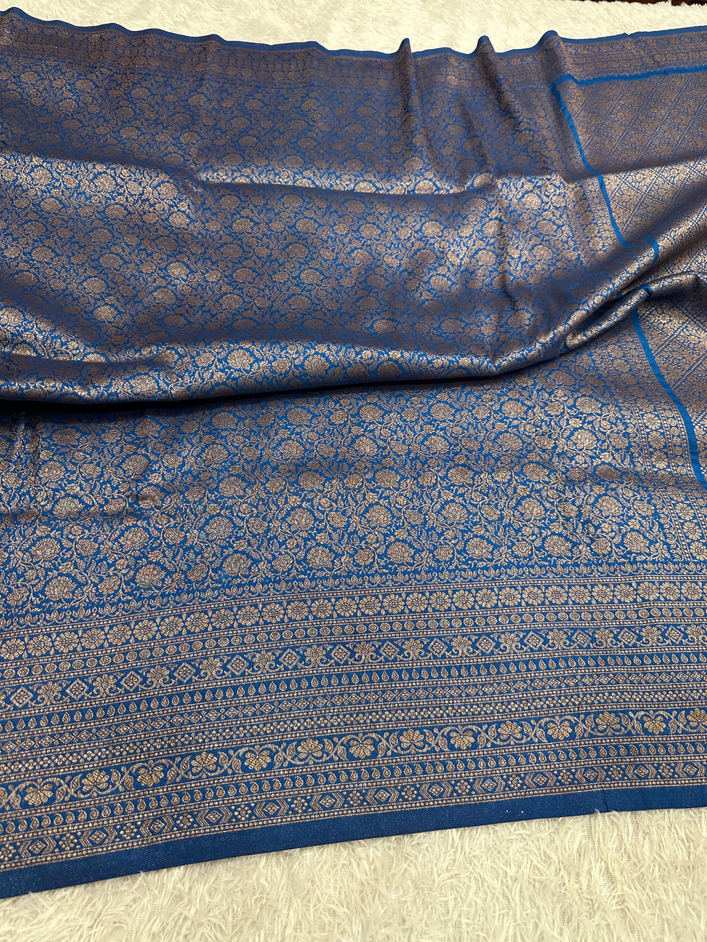 Light Blue Banarasi Dupion Silk Saree with Embossed Antique Zari Weaving & Rich Antique Zari Pallu | STF112