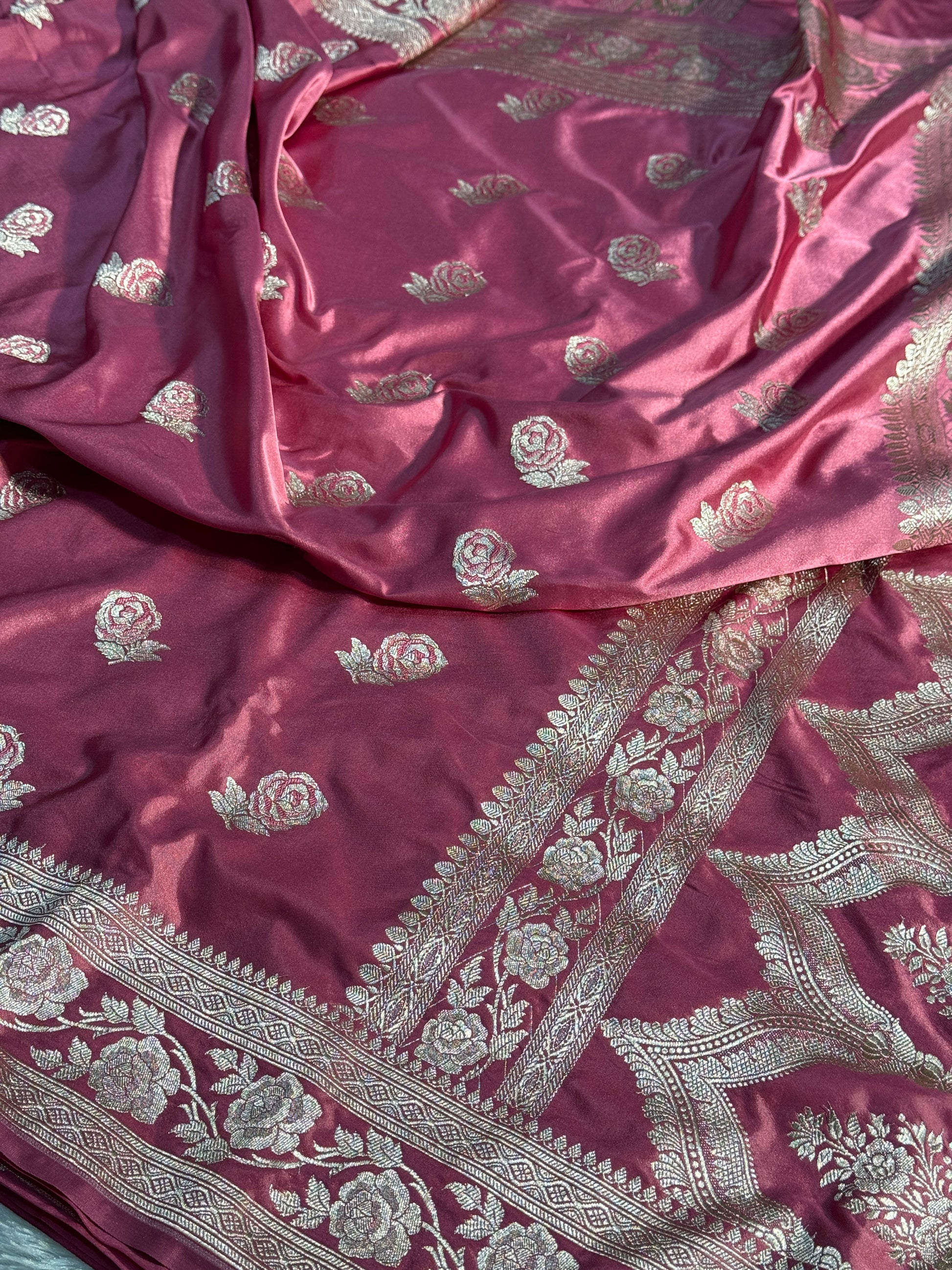 Rose Design Mashru kataan Saree Ms17