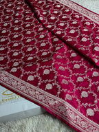 Maroon Banarasi Mashru Silk Saree with Jaal Woven Design & Satin Patta Border MKS226