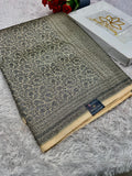 STF48 – Elegant Cream Dupion Saree with Silver-Black Antique Zari Weaving