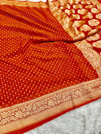Pure Natural Silk Khaddi Georgette Saree – Orange | Chunri Buti Woven Design PSG11