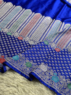 Royal Blue Meena Work Banarasi Mashru Silk Saree with Jacquard Weave MKS301