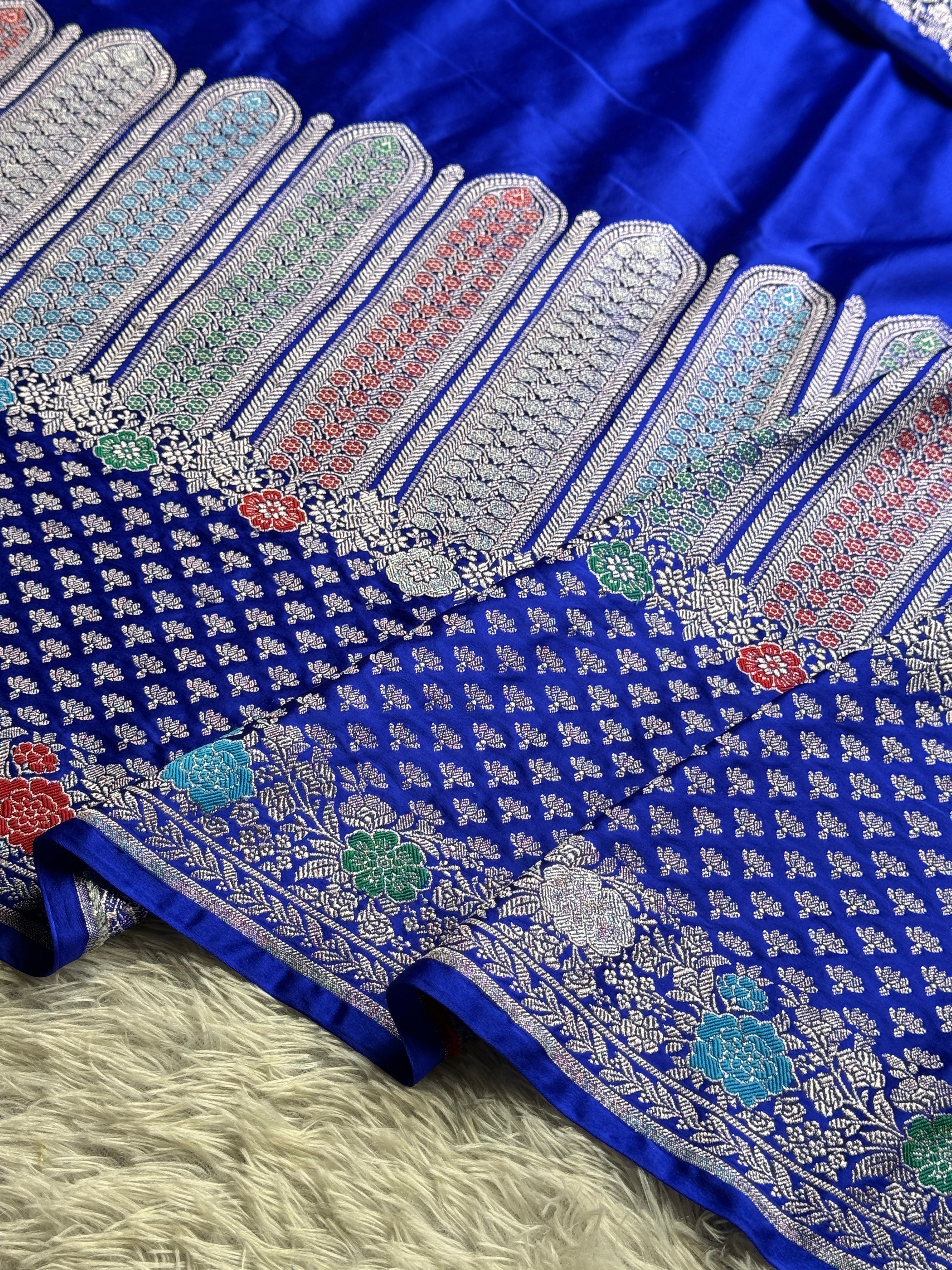 Royal Blue Meena Work Banarasi Mashru Silk Saree with Jacquard Weave MKS301