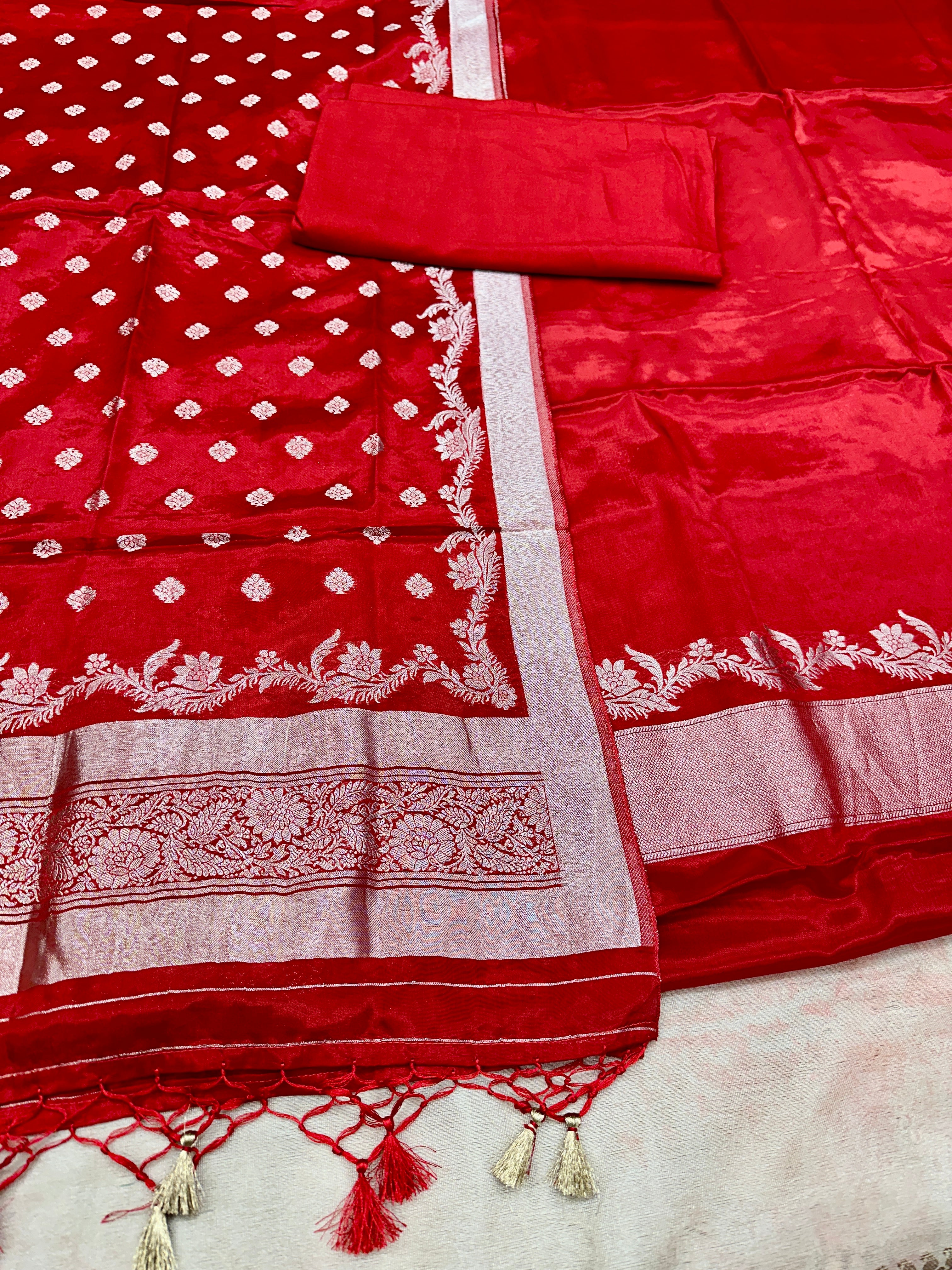 ✨ Banarasi Jacquard Gap Buti HO Silk 3-Piece Unstitched Dress Material MSS20