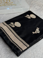 Black Mashru Kataan Silk Banarasi Saree with Silver Meena Weaving | MKS723