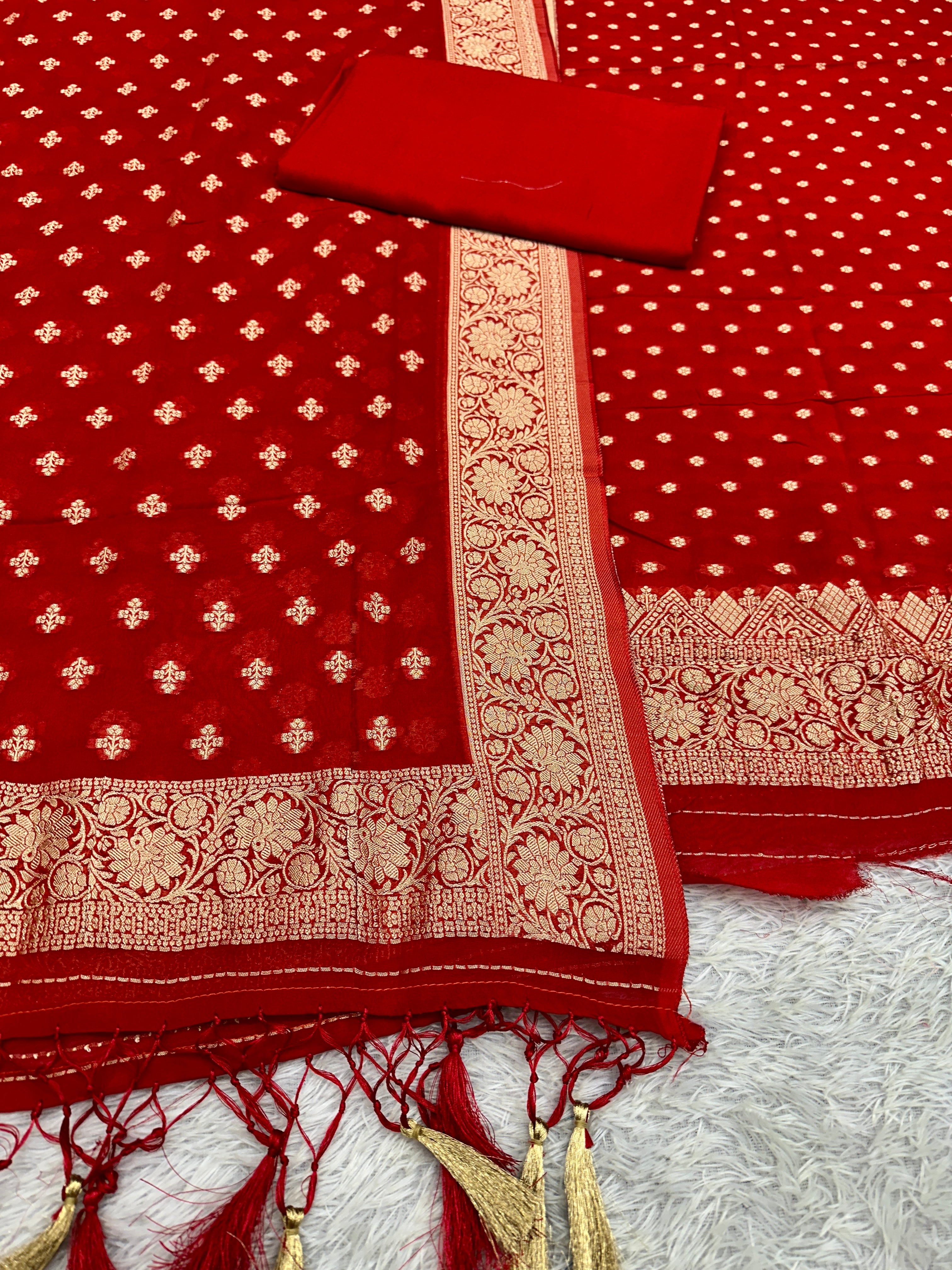 Banarasi Jacquard Zari Georgette Suit Dress – 3 Pc Set MSS25