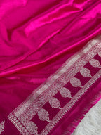 Strawberry Pink Banarasi Satin Mashru Silk Saree with Rani Pink Contrast & Zari Meenakari Work MKS367
