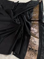 Black Banarasi Mashru Silk Saree with Jacquard Woven Designer Buti Pattern MKS026